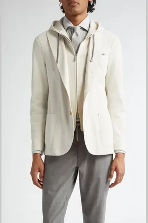 ELEVENTY Cotton Blend Piqu?? Sport Coat with Removable Hooded Bib in at Nordstrom, Size 44 Us