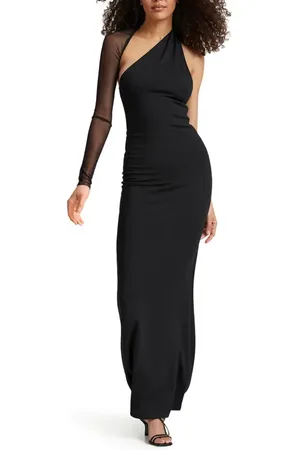 Marcella Manhattan Mesh Sleeve One-Shoulder Gown in at Nordstrom, Size Small