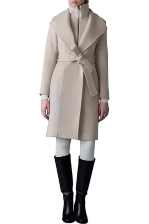 Mackage Norita Belted Double Face Wool Coat with Wool Blend Bib in at Nordstrom, Size X-Large