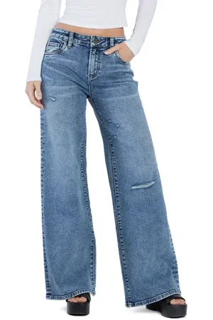 HINT OF BLU Torn Ripped Mighty Wide Leg Jeans in at Nordstrom, Size 25