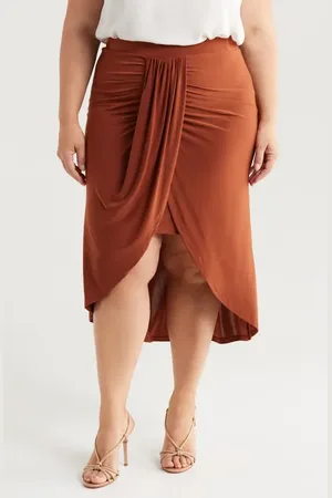 24Seven Comfort Apparel Draped Wrap Skirt in at Nordstrom, Size 1X