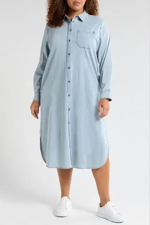 UNIVERSAL STANDARD Odeon Long Sleeve Chambray Shirtdress in at Nordstrom, Size Xs