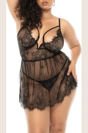 Mapalé Underwire Eyelash Lace Babydoll & G-String Set in at Nordstrom, Size 1X