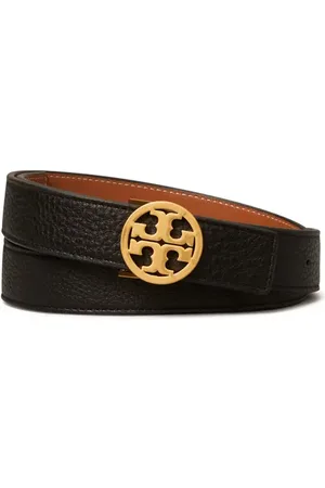 Tory Burch Miller 1-Inch Reversible Logo Belt in Black /Classic Cuoio /Gold at Nordstrom, Size X-Small