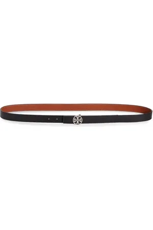 Tory Burch Miller 1-Inch Reversible Logo Belt in Black /Classic Cuoio /Silver at Nordstrom, Size X-Small