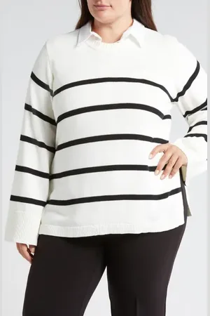 UNIVERSAL STANDARD Bardot Stripe Cotton Sweater in at Nordstrom