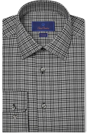 David Donahue Trim Fit Glen Check Cotton Dress Shirt in at Nordstrom, Size 17 - 32