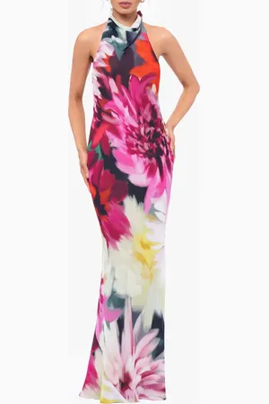 Betsy & Adam Floral Halter Gown in at Nordstrom, Size 8