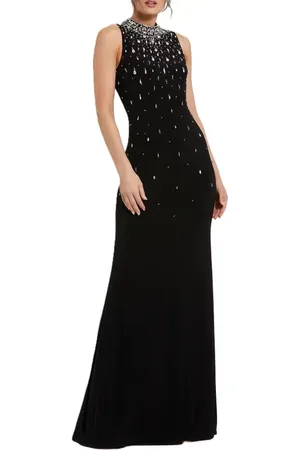 Mac Duggal High Neck Sleeveless Beaded Jersey Fitted Gown in at Nordstrom, Size 12