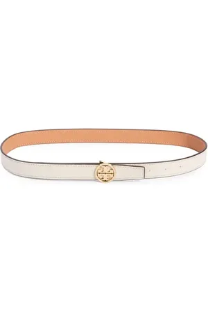 Tory Burch Miller 1-Inch Reversible Logo Belt in New Ivory /Vachetta /Gold at Nordstrom, Size Large