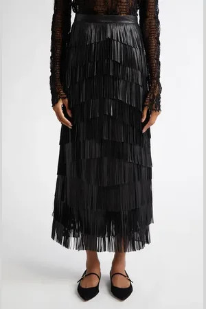 ULLA JOHNSON Therese Leather Fringe Maxi Skirt in at Nordstrom, Size 8