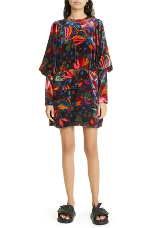 Farm Rio Banana Sky Long Sleeve Velvet Dress in at Nordstrom, Size Medium