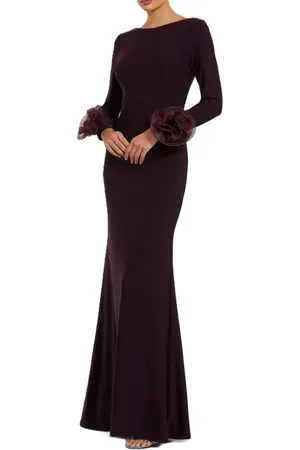 Mac Duggal Long Sleeve Fitted Jersey Gown With 3D Flowers in at Nordstrom, Size Small