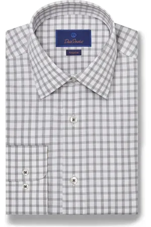 David Donahue Regular Fit Dobby Check Cotton Dress Shirt in at Nordstrom, Size 16 - 36