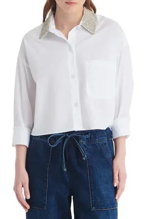 TWP Soon to Be Ex Crystal Collar Crop Button-Up Shirt in at Nordstrom, Size Medium