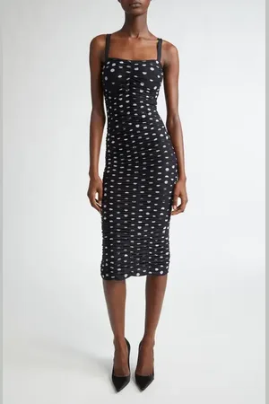 Dolce & Gabbana Polka Dot Ruched Tulle Midi Dress in at Nordstrom, Size 14 Us