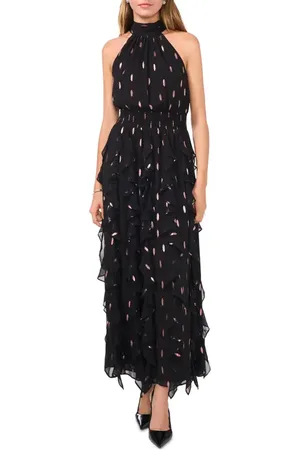 1. STATE Flounce Cascading Metallic Clip Dot Maxi Dress in at Nordstrom, Size Small