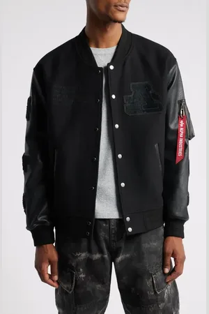 Alpha Industries Leather MA-1 Varsity Wool & Faux Leather Jacket in at Nordstrom, Size Xx-Large