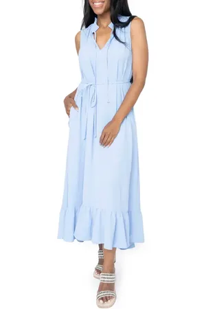GIBSONLOOK Sienna Split Neck Tie Waist Ruffle Hem High-Low Dress in at Nordstrom, Size Xx-Small