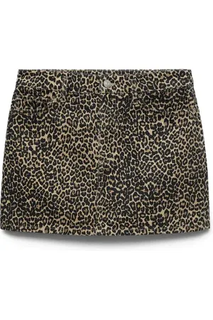 MANGO Leopard Print Denim Miniskirt in at Nordstrom, Size Medium