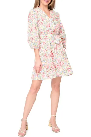 GIBSONLOOK Harper Floral Poplin Faux Wrap Dress in at Nordstrom, Size Xx-Small
