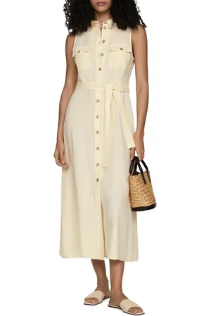 MANGO Sleeveless Belted Linen Midi Shirtdress in at Nordstrom, Size 8
