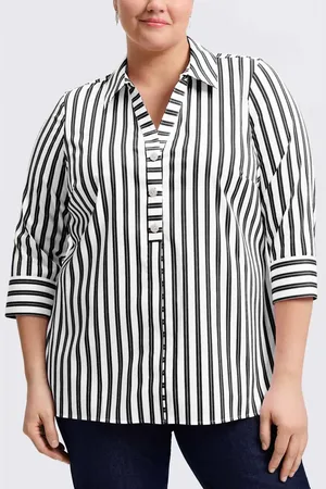 Foxcroft Pamela Stripe Cotton Blend Tunic Shirt in at Nordstrom, Size 22W