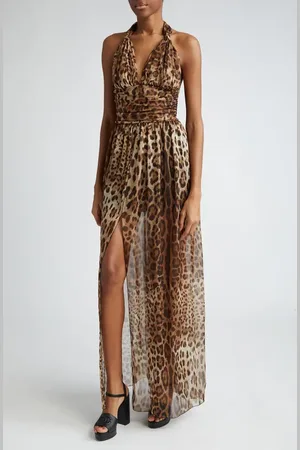 Dolce & Gabbana Leopard Print Silk Chiffon Halter Dress in at Nordstrom, Size 6 Us