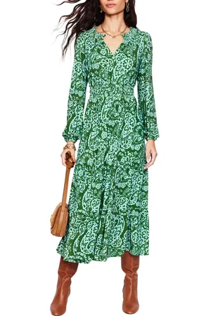 Boden Paisley Long Sleeve Smock Waist Midi Dress in at Nordstrom, Size 4