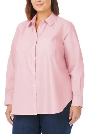 Foxcroft Boyfriend Cotton Blouse in at Nordstrom, Size 14W