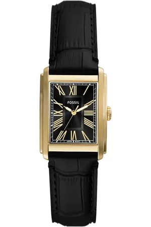 Fossil Carraway Leather Strap Watch, 30mm in Black /Gold at Nordstrom