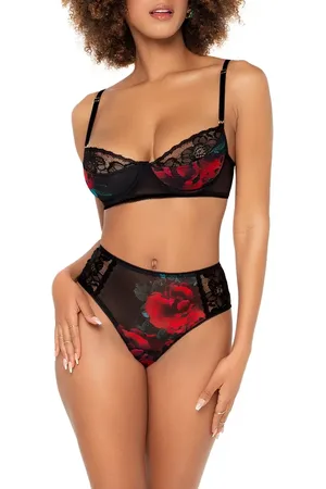 Mapalé Floral Lace Trim Underwire Bra & Panties Set in at Nordstrom, Size Large