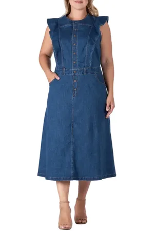 Standards & Practices Ruffle Sleeveless Denim Dress in at Nordstrom, Size 16W