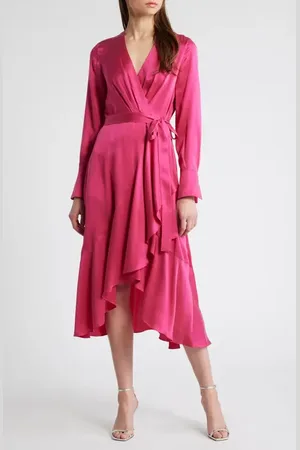 Kobi Halperin Victoria Long Sleeve Silk Faux Wrap Dress in at Nordstrom, Size Medium