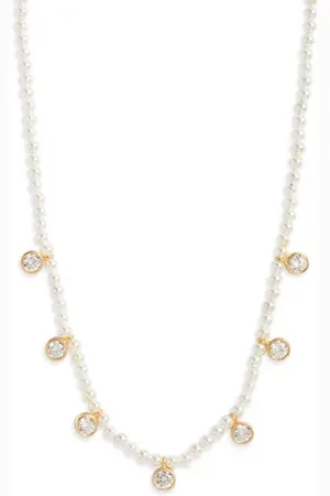 Argento Vivo Sterling Silver Beaded Bezel Charm Necklace in at Nordstrom