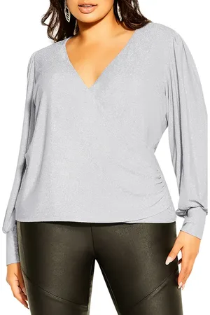 City Chic Glowing Shimmer Faux Wrap Top in at Nordstrom, Size Xxs
