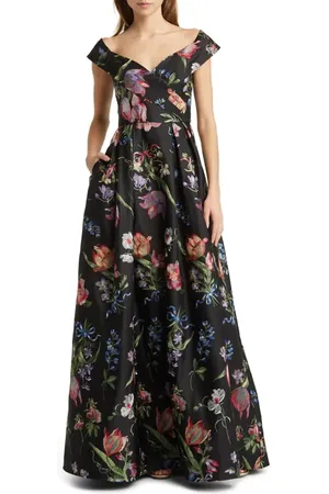 Marchesa Notte Floral Embroidered Off-the-Shoulder A-Line Gown in at Nordstrom, Size 2