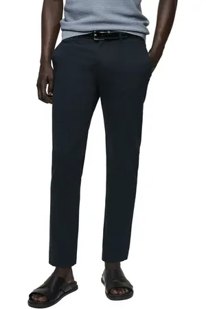 MANGO Flat Front Tapered Crop Stretch Cotton Chinos in at Nordstrom, Size 32