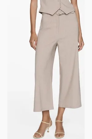 MANGO Chalk Stripe Belted Crop Wide Leg Pants in at Nordstrom, Size X-Small