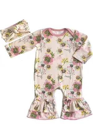 Everly Grey Baby Grey Ruffle Romper & Head Wrap Set in at Nordstrom, Size 0-3M
