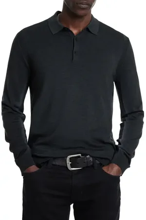 John Varvatos Gustave Long Sleeve Wool Blend Polo Sweater in at Nordstrom, Size Medium