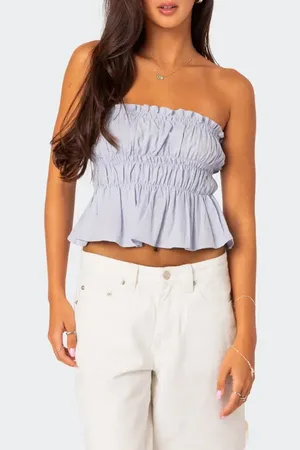 Edikted Katherine Smocked Strapless Crop Top in at Nordstrom, Size X-Small