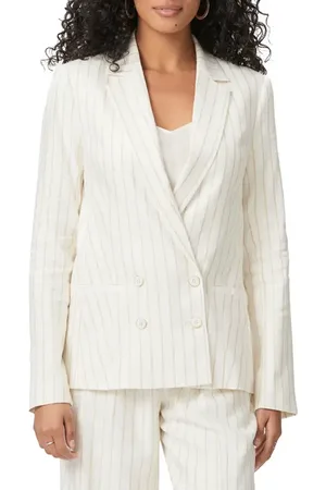 Paige Rosette Stripe Double Breasted Linen Blend Blazer in at Nordstrom, Size 2