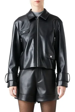 Grey Lab Faux Leather Zip Crop Jacket in at Nordstrom, Size X-Small