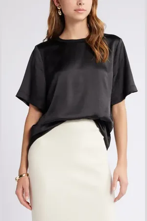 Open Edit Crewneck Satin T-Shirt in at Nordstrom, Size X-Small