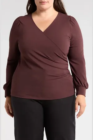UNIVERSAL STANDARD Balloon Sleeve Faux Wrap Crepe Jersey Top in at Nordstrom, Size Xl