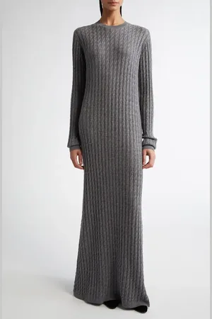 Totême Long Sleeve Cable Knit Wool Merino Wool Sweater Dress in at Nordstrom, Size Medium