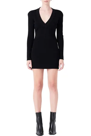 Grey Lab Power Shoulder Long Sleeve Knit Minidress in at Nordstrom, Size X-Small