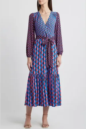 Boden Ophelia Mix Print Long Sleeve Faux Wrap Dress in at Nordstrom, Size 4