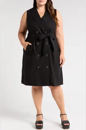 UNIVERSAL STANDARD Tie Belt Sleeveless Double Breasted Yarn Dyed Jersey Trench Cocktail Dress in at Nordstrom, Size Xs
